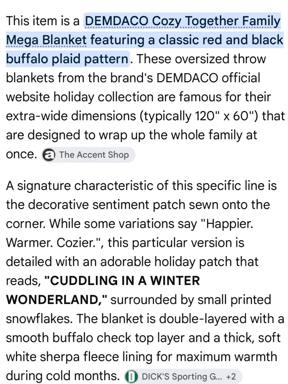 XL - new w/o tag- DEMDACO Cuddling in a Winter Wonderland Buffalo Plaid blanket